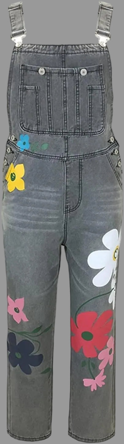 Mila | Damen Denim Latzhose mit Blumenmuster Jeans Overall