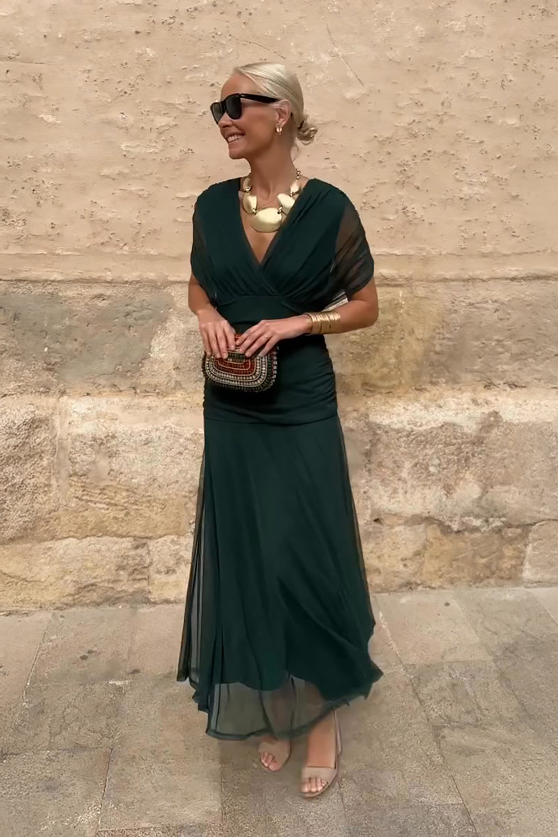 Elena | Damen Maxikleid V-Ausschnitt Elegant Festlich Fließend Sommerkleid