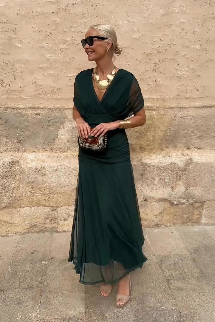 Elena | Damen Maxikleid V-Ausschnitt Elegant Festlich Fließend Sommerkleid