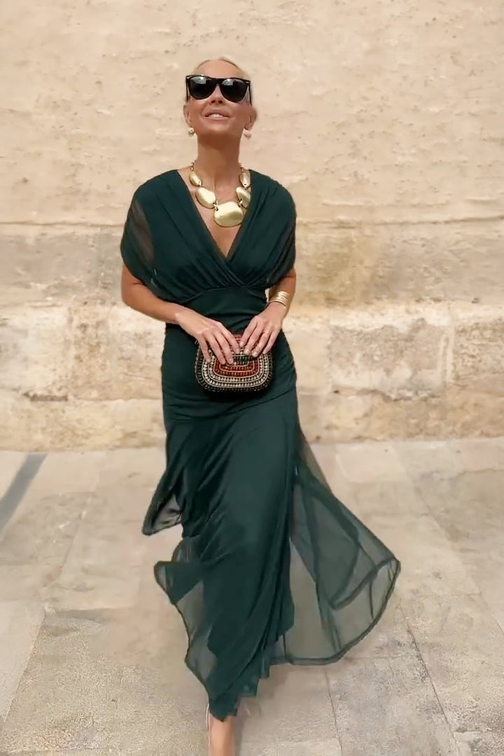 Elena | Damen Maxikleid V-Ausschnitt Elegant Festlich Fließend Sommerkleid