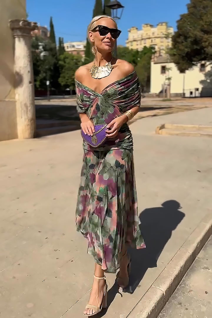 Elena | Damen Maxikleid V-Ausschnitt Elegant Festlich Fließend Sommerkleid