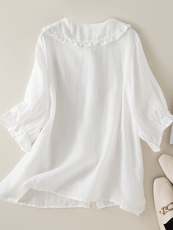 Marie | Damen bluse Rüschenkragen 3/4 Ärmel Knopfleiste