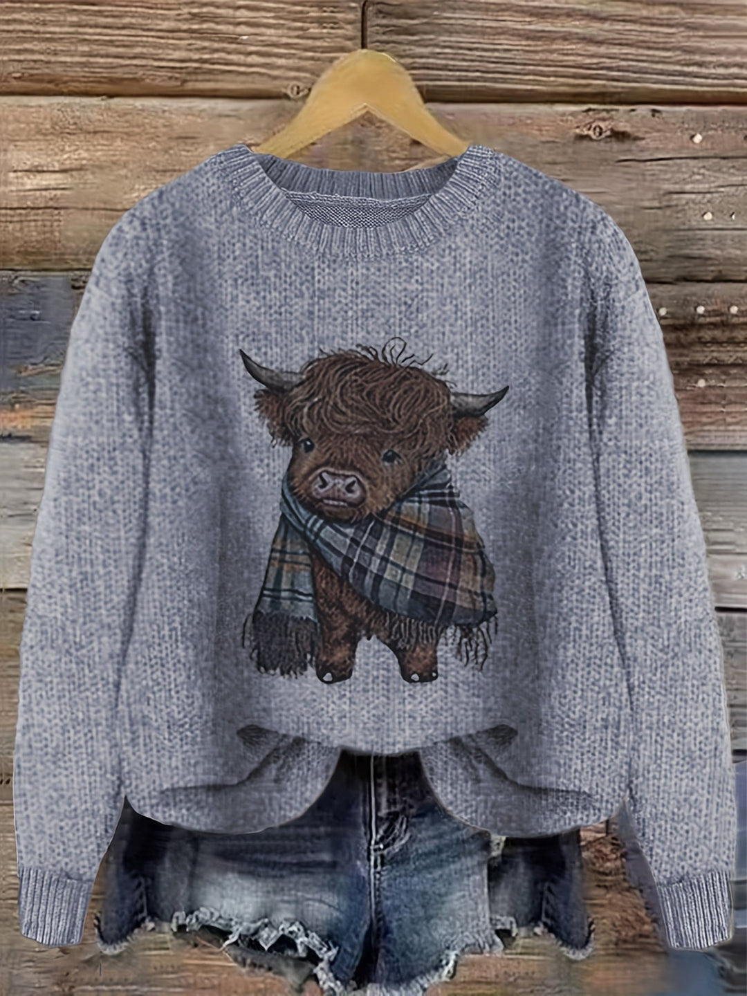Hildveke | Damen Strickpullover Highland Kuh Motiv
