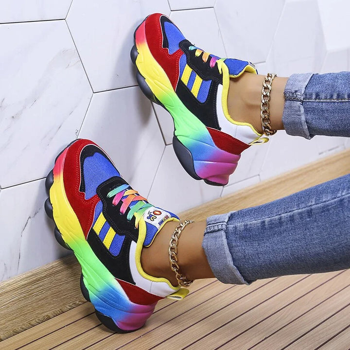 Raya | Damen Chunky Sneaker Bunt Plateau Turnschuhe Regenbogen