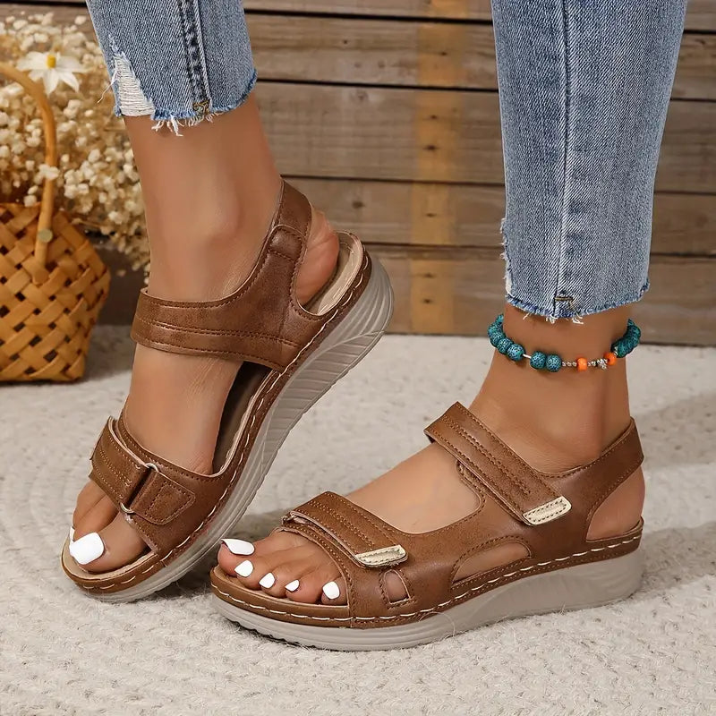 Vera | Damen Sandalen mit Klettverschluss Keilabsatz Komfortsandalen