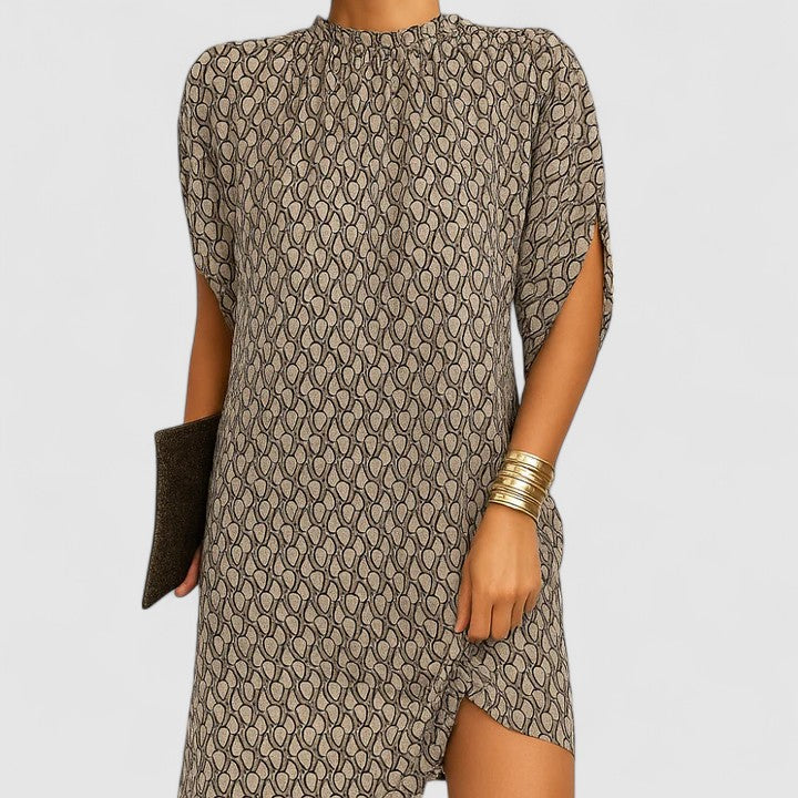 Losie | Damen Mini Kleid Fledermausärmel Stehkragen Schulterausschnitt
