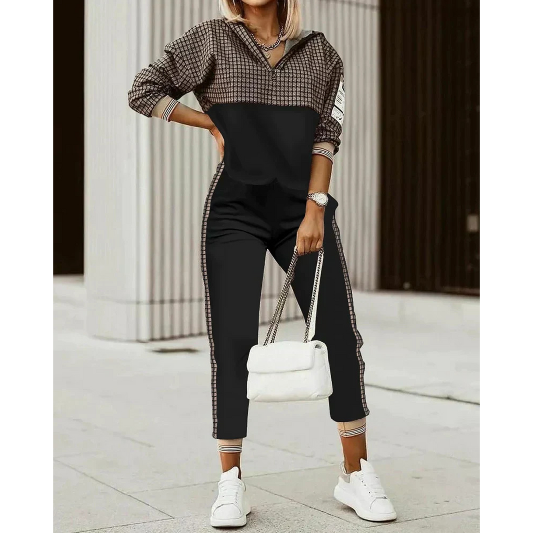 Hailey | Damen Trainingsanzug Set Kariert Hoodie und Jogger