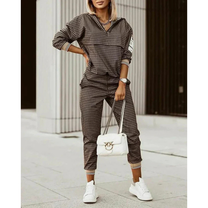 Hailey | Damen Trainingsanzug Set Kariert Hoodie und Jogger