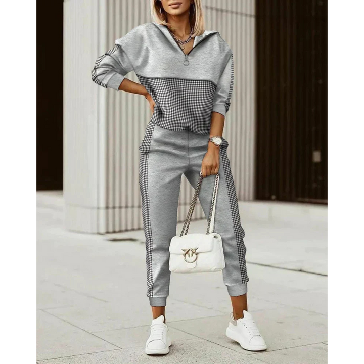 Hailey | Damen Trainingsanzug Set Kariert Hoodie und Jogger