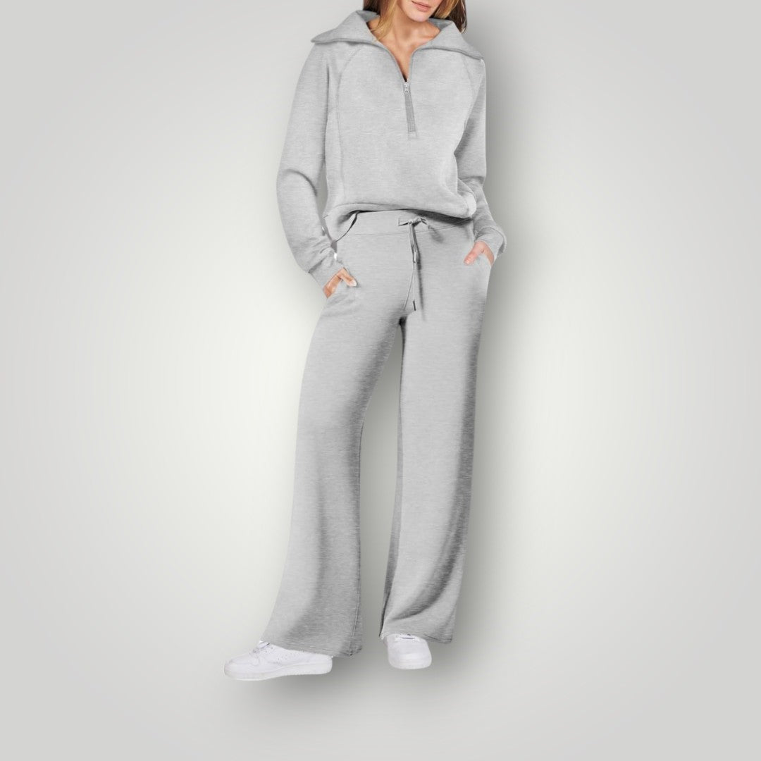 Luna | Damen Loungewear Set 2-teilig Half-Zip Pullover Weite Hose