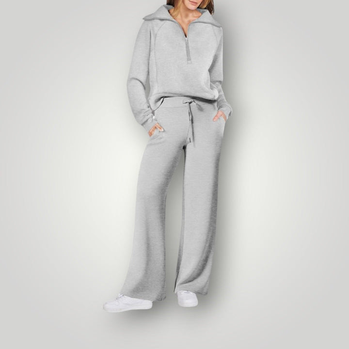 Luna | Damen Loungewear Set 2-teilig Half-Zip Pullover Weite Hose
