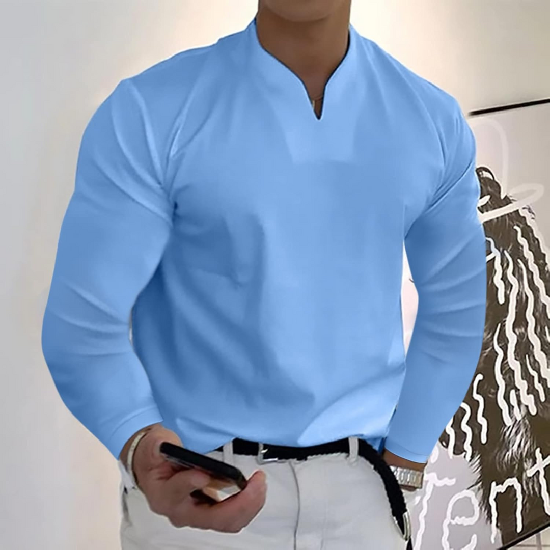 Jem | Herren Langarm Poloshirt V-Ausschnitt Slim Fit Polo