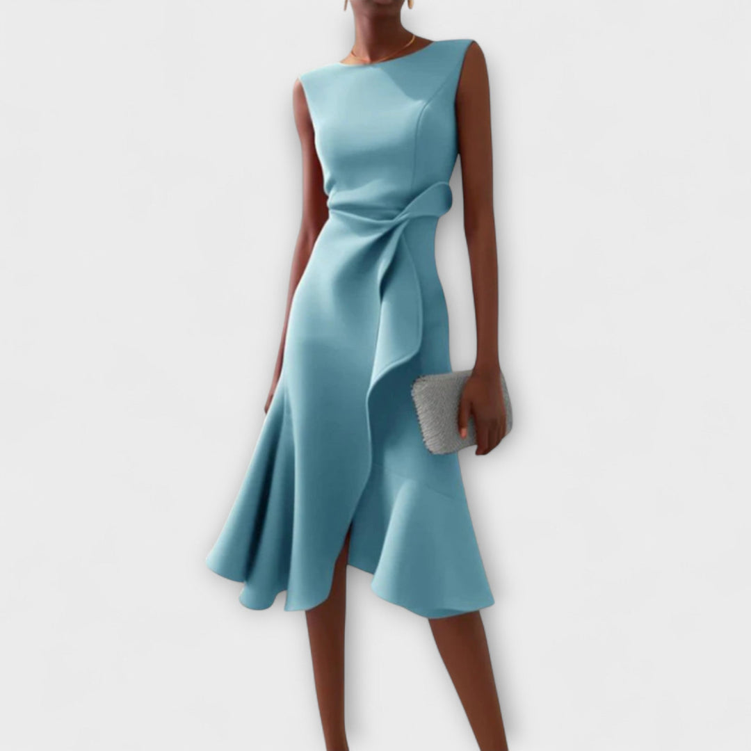 Serena | Damen Midi-Kleid ärmellos asymmetrischer Saum