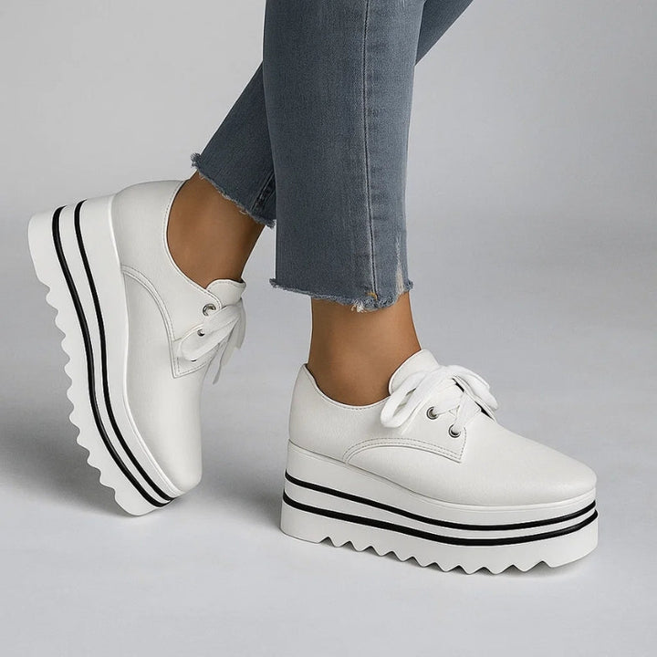 Luna | Damen Plateau Schnürschuhe Oxford Keilabsatz Komfortschuhe