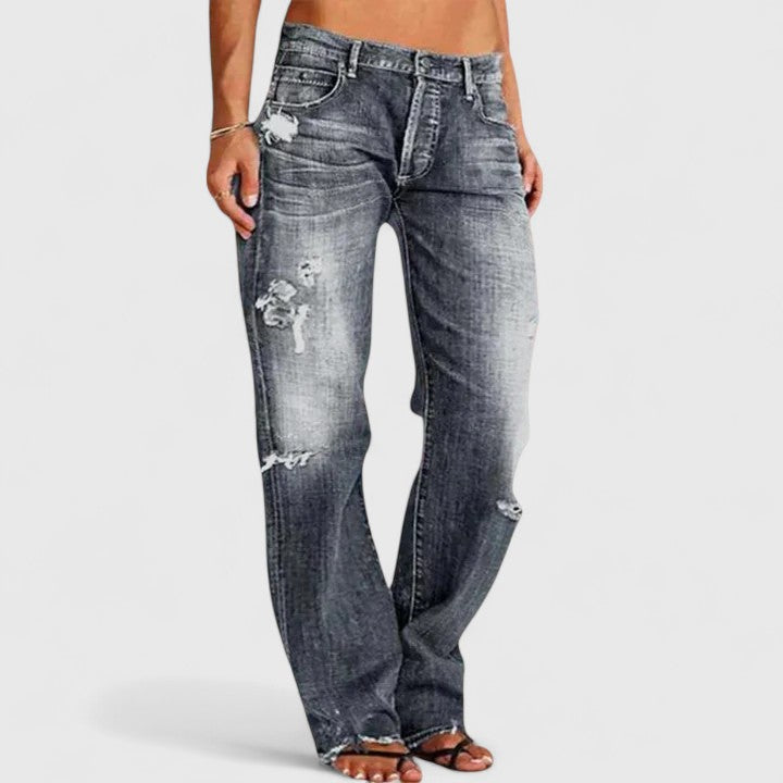 Lamera | Damen Jeans Wide Leg Low Waist Destroyed