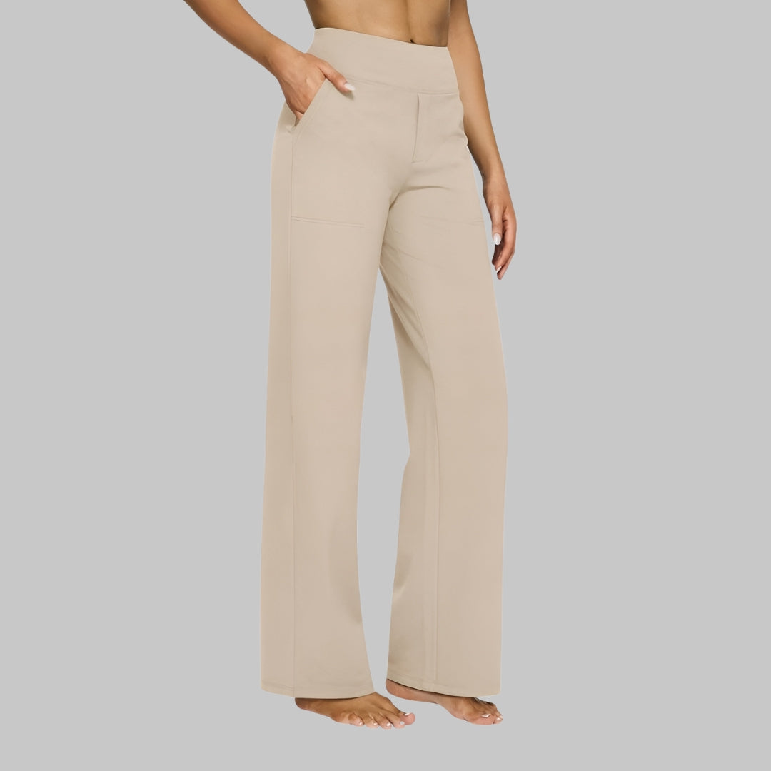 Olla | Damen Highwaist Weite Hose Stretch Freizeithose mit Taschen