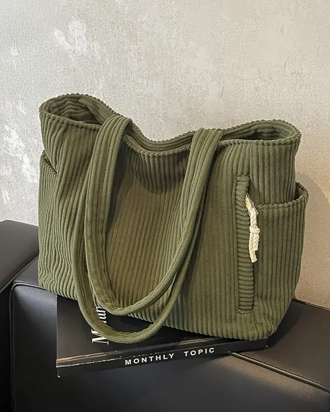 Ynna | Damen Schultertasche Cord-Optik Shopper mit Kordelzug