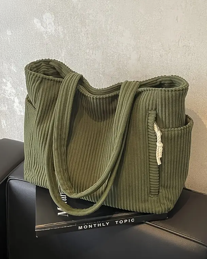 Ynna | Damen Schultertasche Cord-Optik Shopper mit Kordelzug