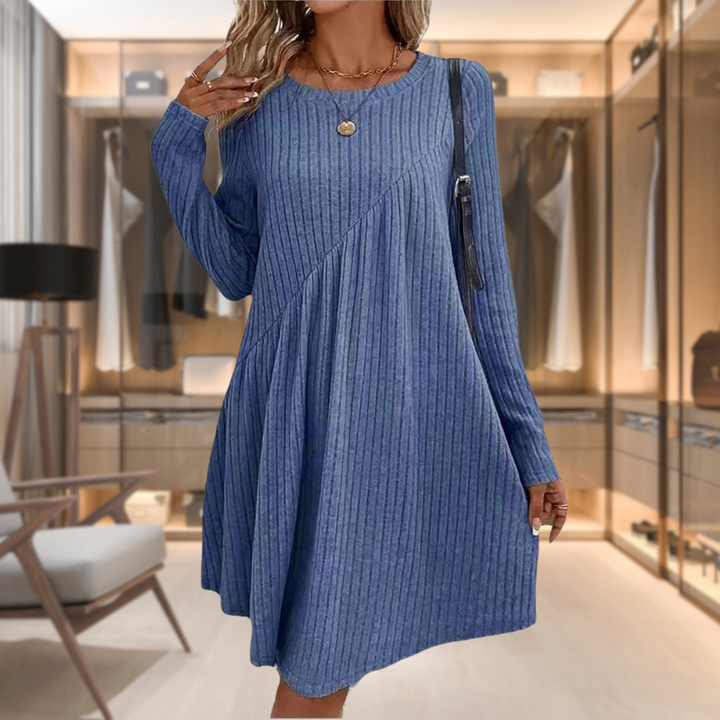 Jena | Damen kleid Langarm Rundhals A-Linie Midi