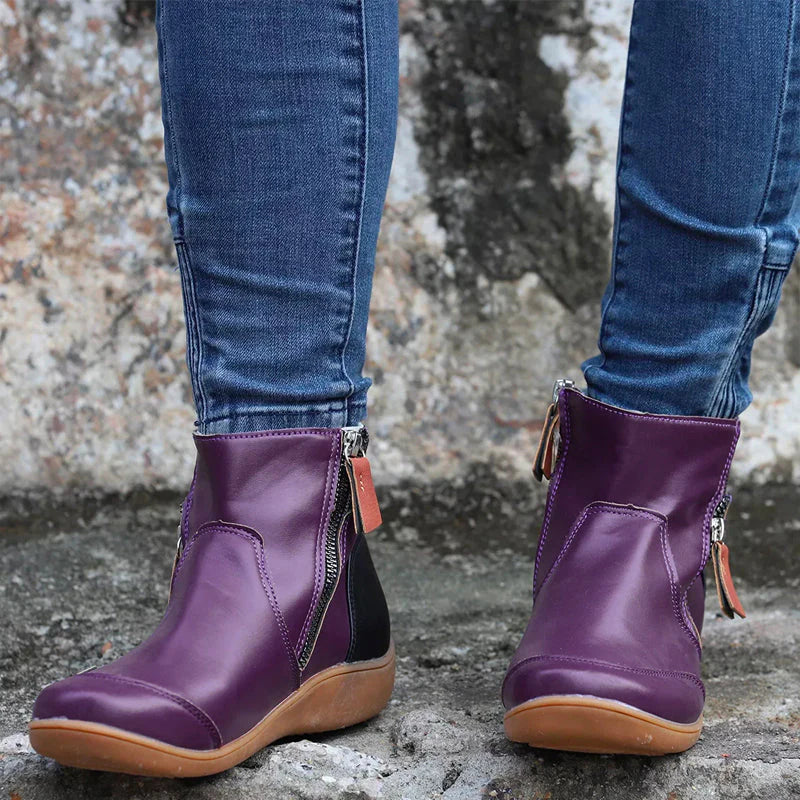 Ida | Damen Ankle Boots Flach Seitlicher Reißverschluss Winterstiefel