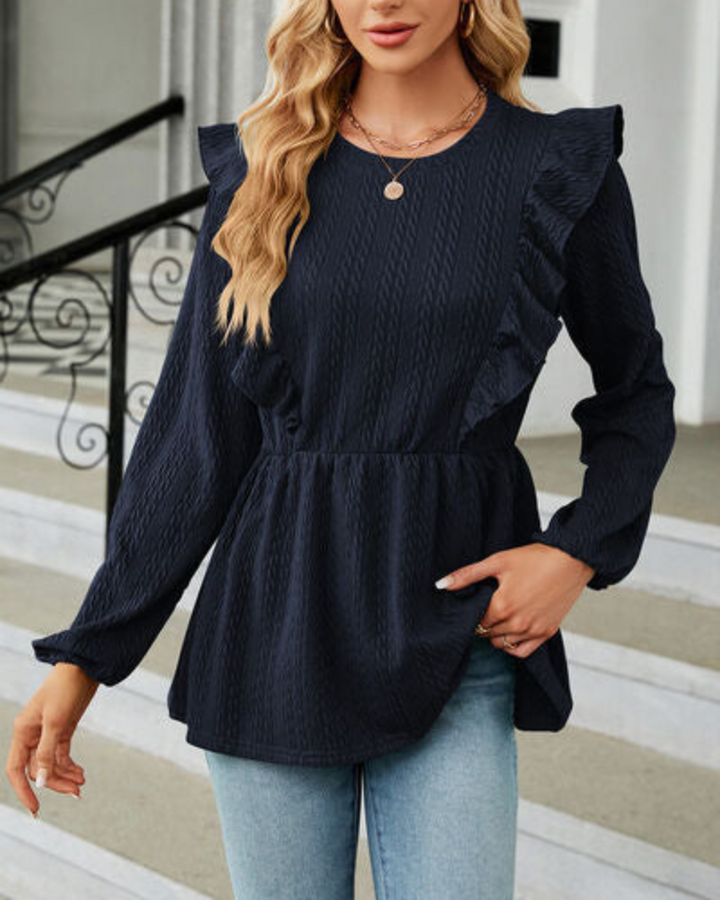 Nalie | Damen Rüschenbluse Langarm Peplum Top Damen Elegant