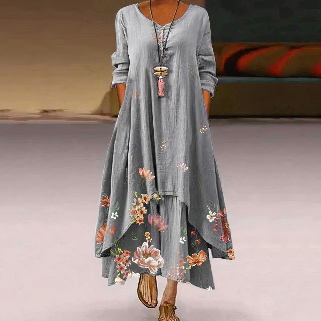 Rosalie | Damen Maxikleid Langarm Blumenprint A-Linie