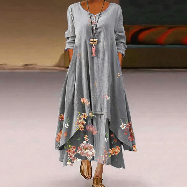 Rosalie | Damen Maxikleid Langarm Blumenprint A-Linie