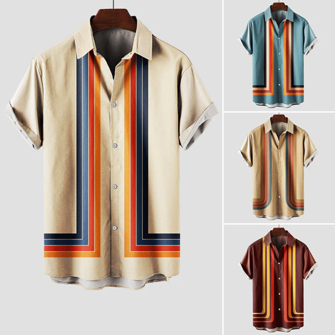 Rio | Herren Retro Kurzarmhemd Freizeithemd mit Streifenmuster