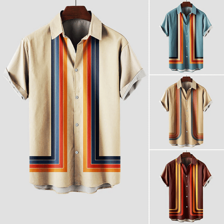 Rio | Herren Retro Kurzarmhemd Freizeithemd mit Streifenmuster