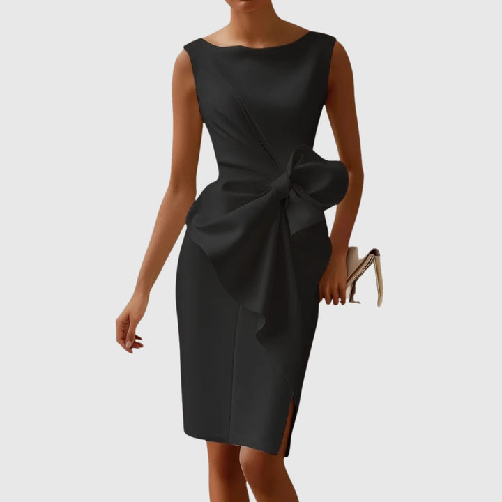 Belle | Damen Midi Kleid Ärmellos Schleife Figurbetonend Elegantes Kleid