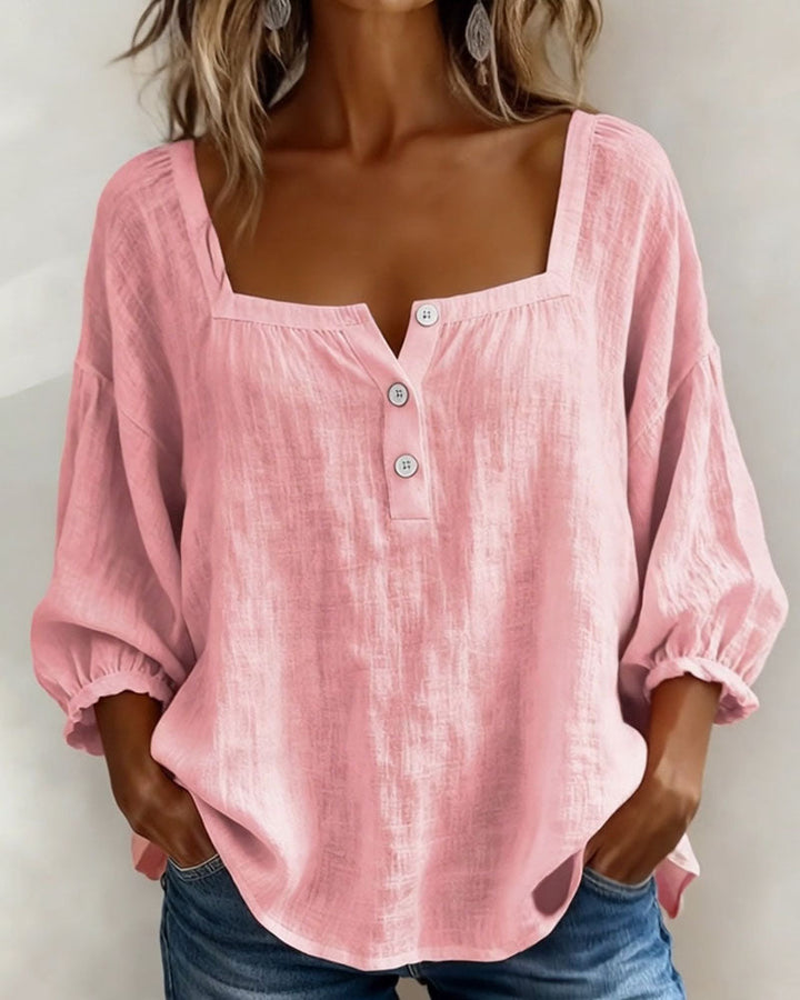 Emma | Damen Bluse Eckiger Ausschnitt 3/4-Arm Puffärmel