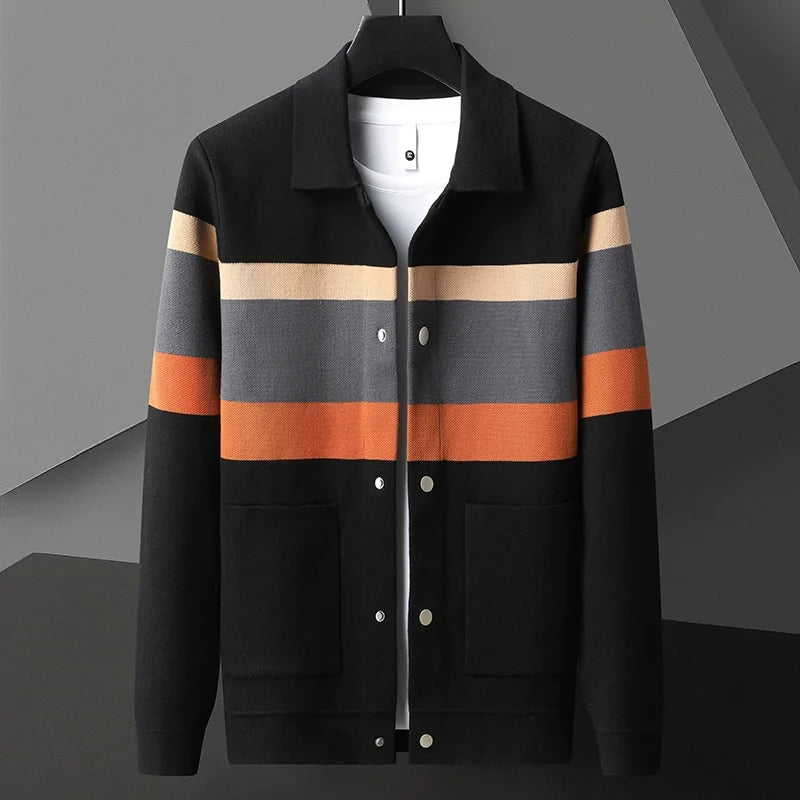 Cole | Herren Strickjacke Streifen Snap-Button Varsity Herbst