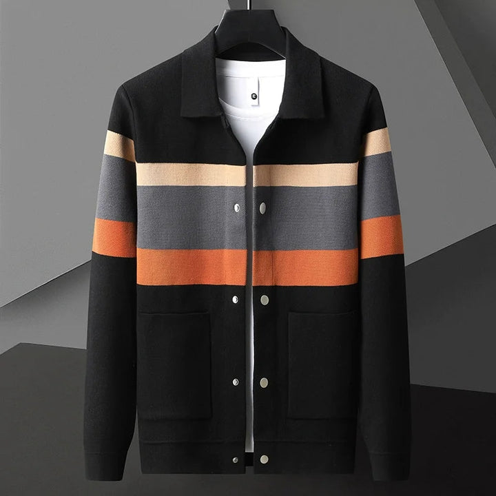 Cole | Herren Strickjacke Streifen Snap-Button Varsity Herbst