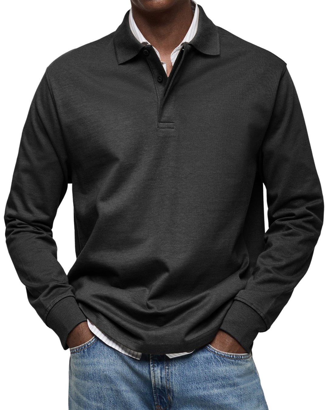 Ben | Herren Rugby Polo Sweatshirt Langarm Polokragen Anthrazit
