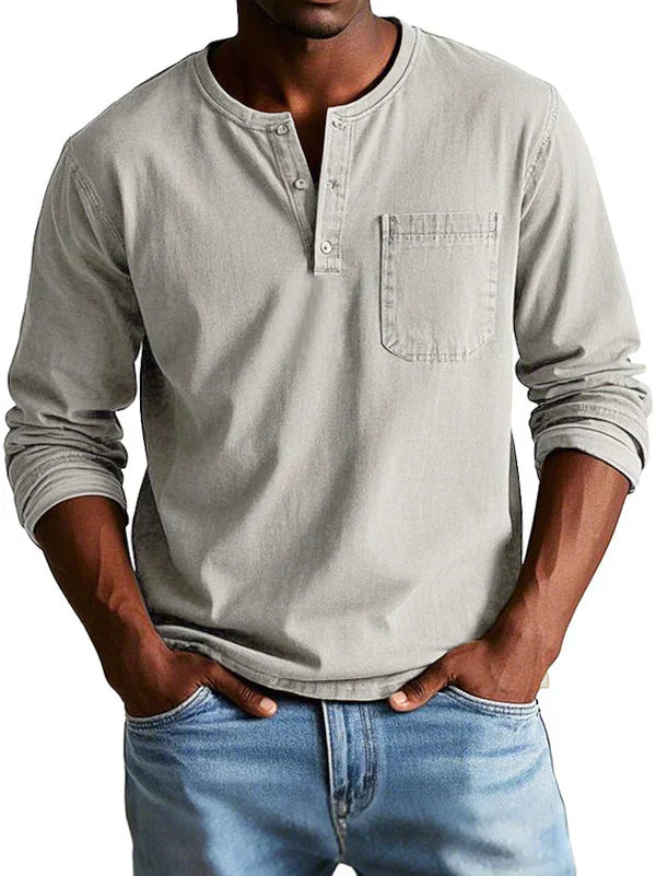 Leon | Herren Langarm Henley Shirt mit Brusttasche