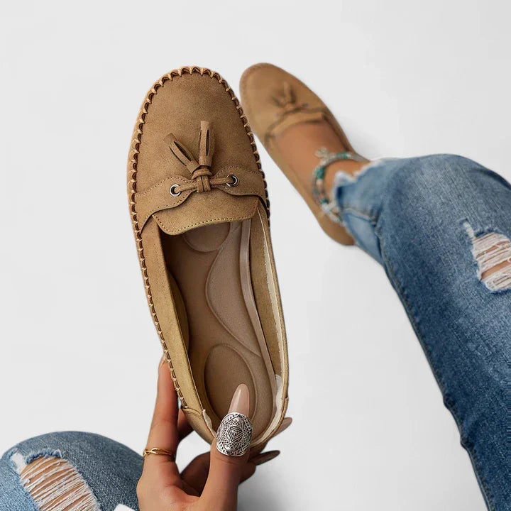 Fagie | Damen Loafer Velours Quaste Slip-On Flache Schuhe Mokassin