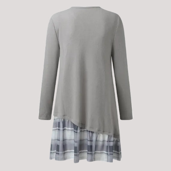 Lena | Damen Longshirt Kleid Kariert V-Ausschnitt Asymmetrisch
