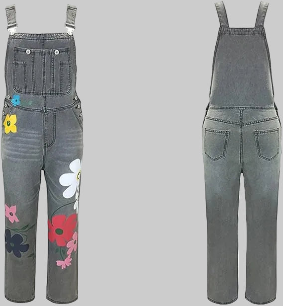 Mila | Damen Denim Latzhose mit Blumenmuster Jeans Overall