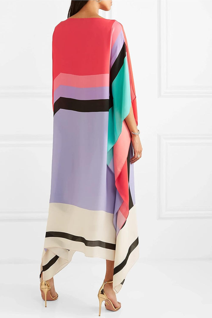 Vivienne | Damen Kaftan Kleid Fledermausärmel Colorblock Maxi