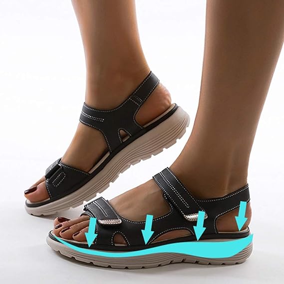 Vera | Damen Sandalen mit Klettverschluss Keilabsatz Komfortsandalen
