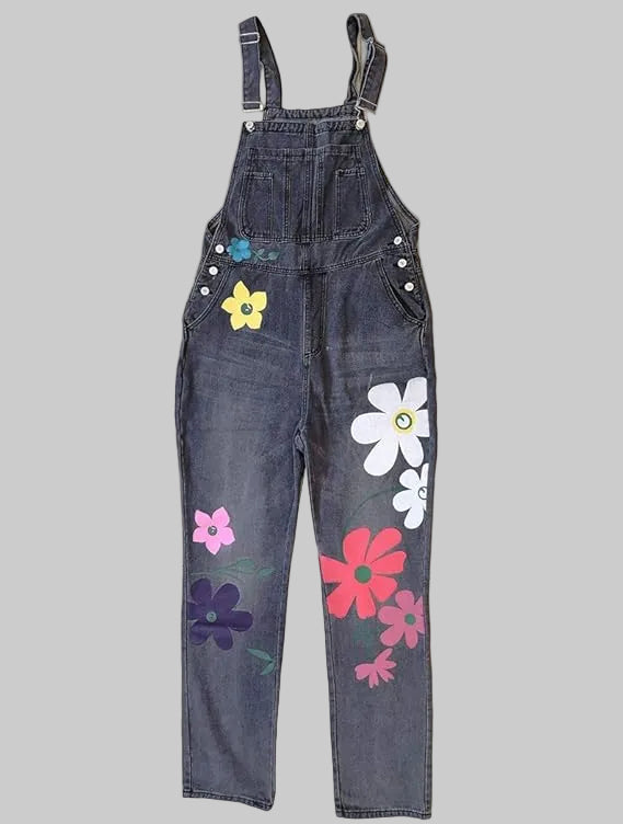 Mila | Damen Denim Latzhose mit Blumenmuster Jeans Overall