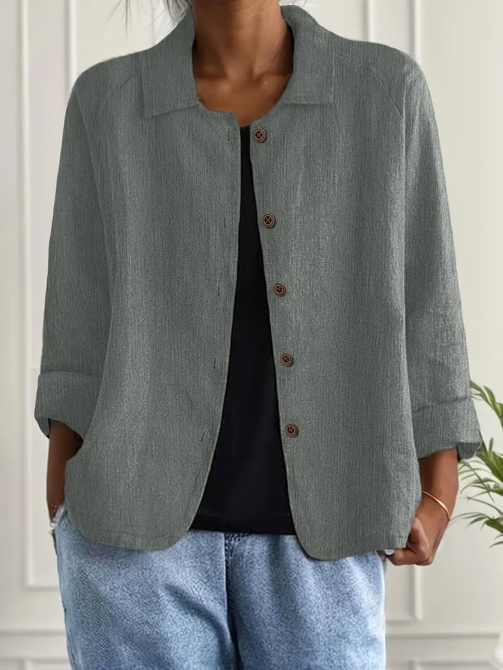 Ally | Damen bluse Langarm Lockere Passform Knopfleiste
