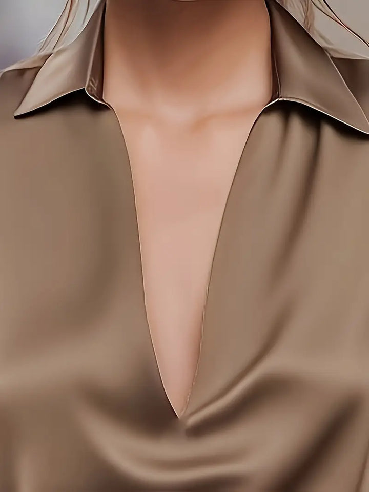 Stella | Damen Satin Bluse Langarm V-Ausschnitt Elegant