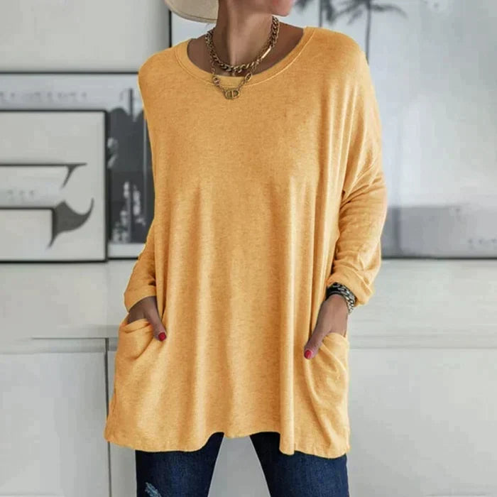 Mia | Damen Longshirt Oversized mit Taschen Langarm