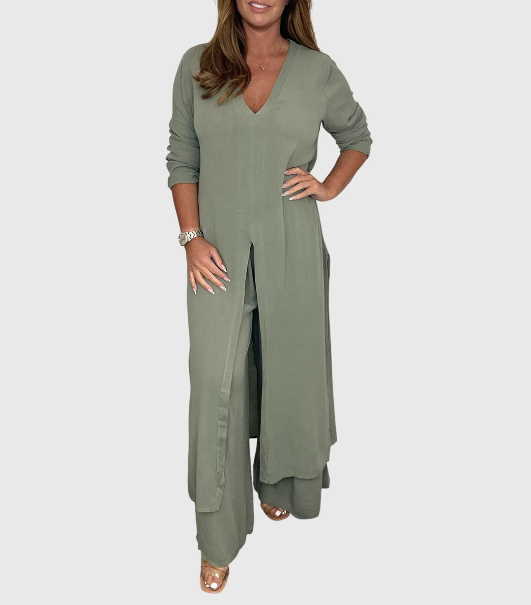 Citra | Damen Zweiteiler Longbluse und Weite Hose Set Elegant