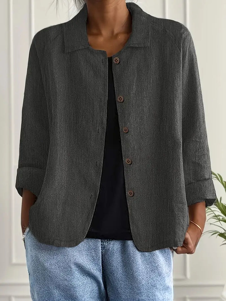 Ally | Damen bluse Langarm Lockere Passform Knopfleiste