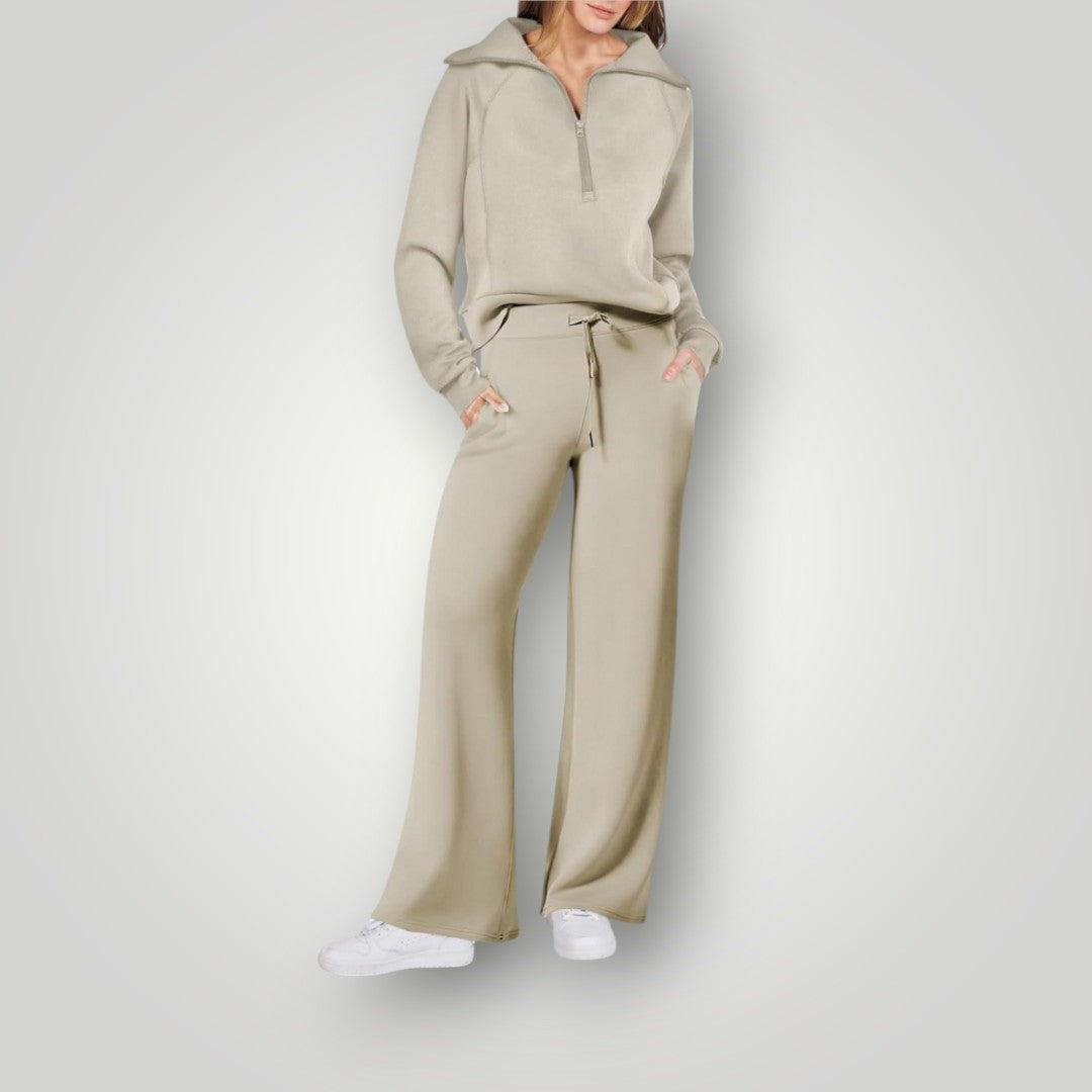 Luna | Damen Loungewear Set 2-teilig Half-Zip Pullover Weite Hose