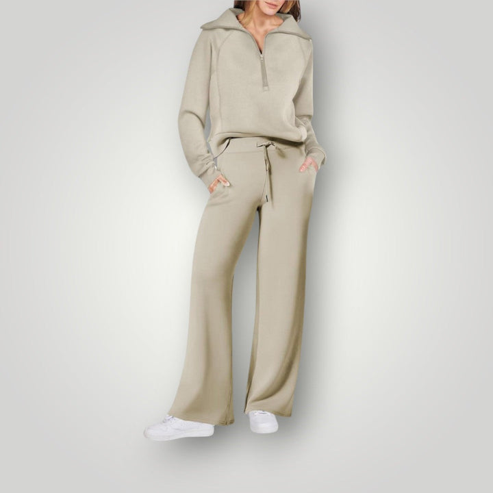Luna | Damen Loungewear Set 2-teilig Half-Zip Pullover Weite Hose