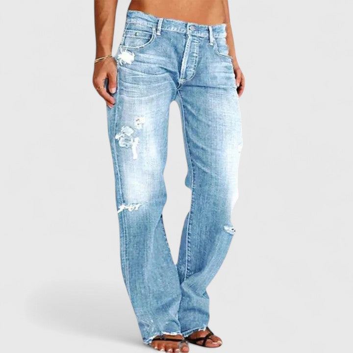 Lamera | Damen Jeans Wide Leg Low Waist Destroyed