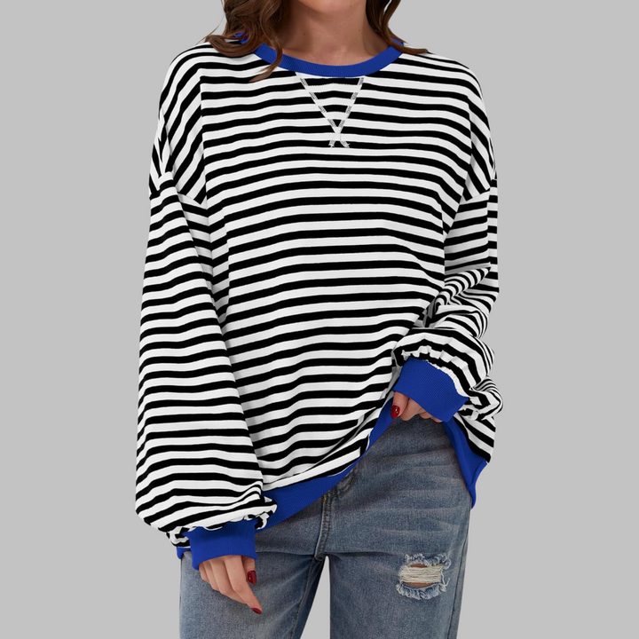 Mara | Damen Streifenpullover Oversized Rundhals Langarm